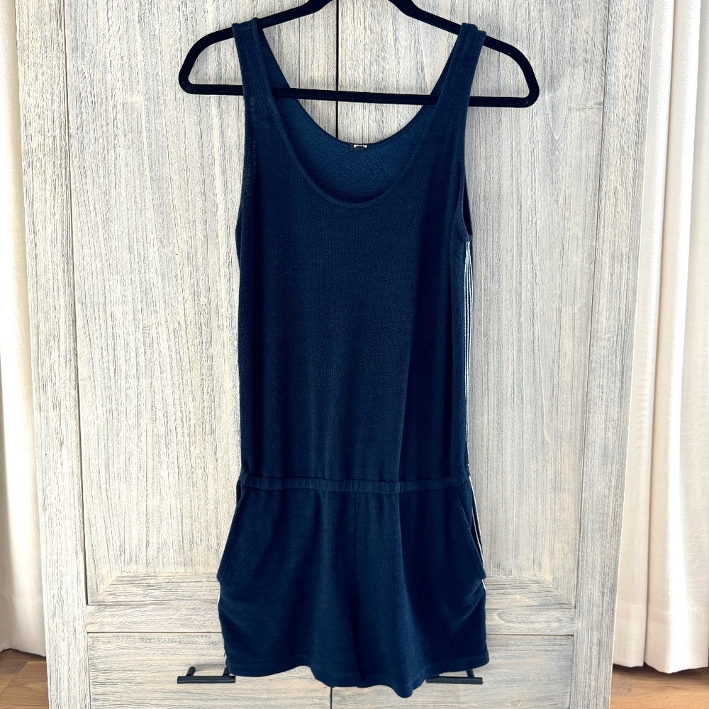 Monrow Navy Romper with Side Stripes